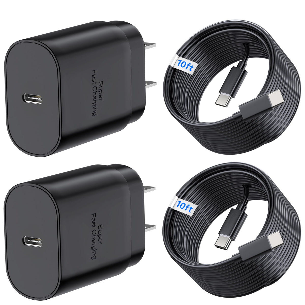 TT&C 2-Pack 30W USB C Fast Charger with 10FT Long Cables for iPhone 17, 16