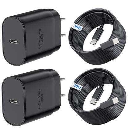 TT&C 2-Pack 30W USB C Fast Charger with 10FT Long Cables for iPhone 17, 16