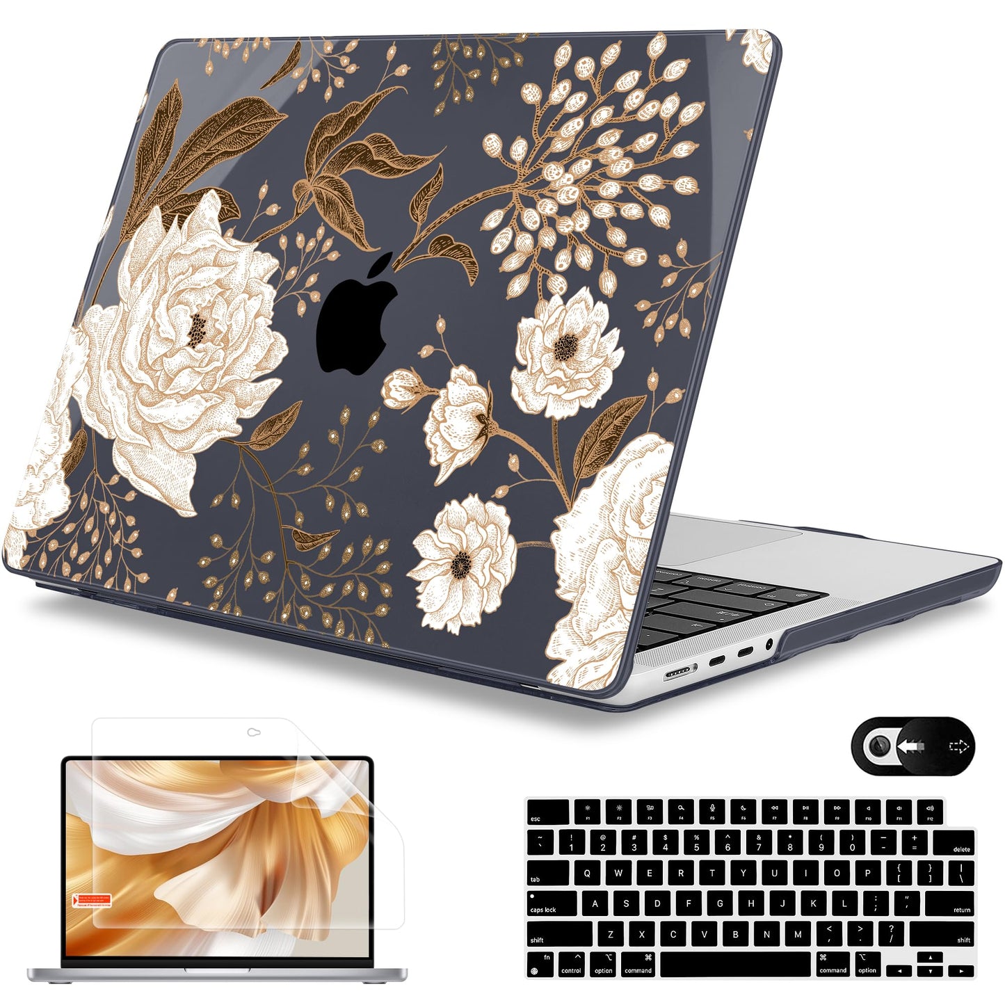 Mektron Case for 2026 M5 MacBook Pro 16 inch A3429 A3428 M4 A3403 A3186 M3 A2991 M2 A2780 M1 A2485 (2021-2025) Pro/Max with Liquid Retina XDR, Hard Shell Plastic Laptop Cover, Peonies Roses