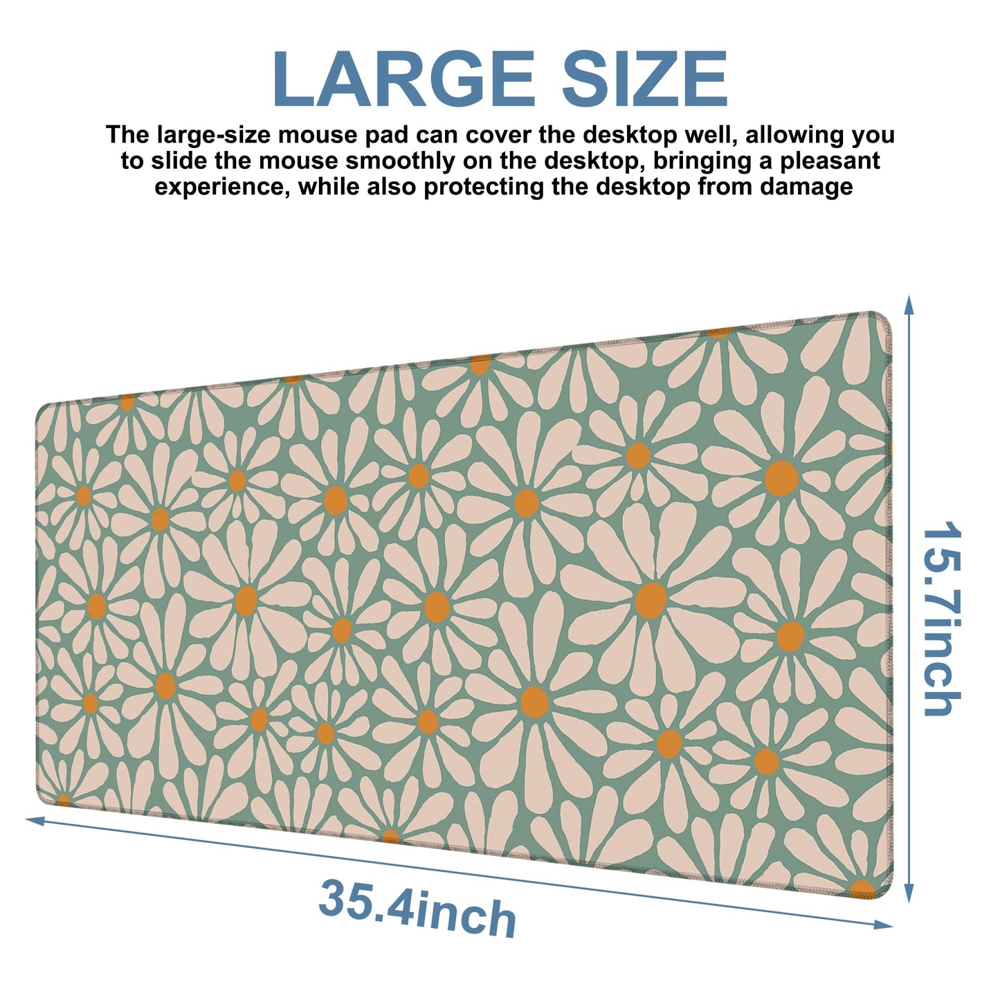 NITAHHHY Retro Daisy Flowers Gaming Mouse Pad 3mm Thick Stitched Edge Waterproof Non-Slip Large Computer Keyboard Mouse Mat,Suitable for Office Entertainment Decorative Desk Pad 35.4 x 15.7 Inches