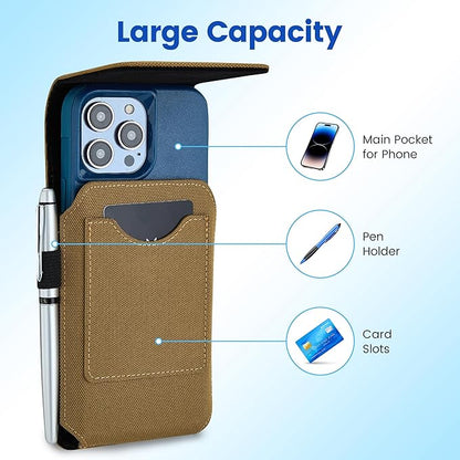 BECPLT for iPhone 17 Pro 17 16/15/14/13/12/11 Pro Belt Case Nylon Phone Holster with Belt Clip and Belt Loops Cell Phone Holder Carrying Pouch for Galaxy S25 S24 S23 S22 S21 S20 - Khaki