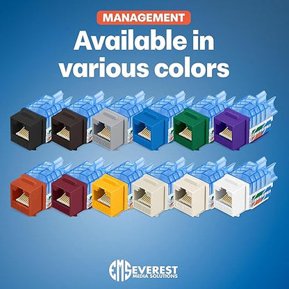 Everest 45° Angled RJ45 Cat5e Keystone Jacks 50-Pack in White - Slim Profile Female RJ45 Connectors - Cat 5e Keystone Jack - Compatible with 45° Angled Speed Termination Tool - 45Term (B0BL3GS7ZY)