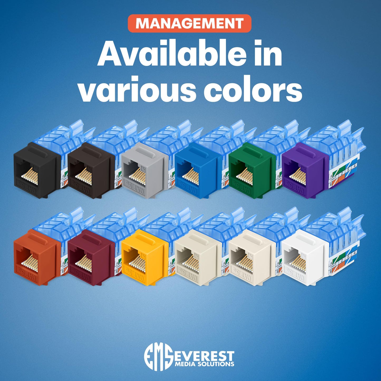 Everest 45 Degree RJ45 Cat5e Keystone Jacks Slim Profile 10-Pack White