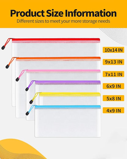 SUNEE Multisize Mesh Zipper Pouch (6 Colors, 30 Packs), Mesh Bags with Zipper for School Office Supplies, Puzzles & Games, Accessories, Waterproof Zipper Pouches for Organizing