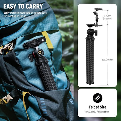 NEEWER Flexible Tripod with Remote, Mini Camera Phone Tripod Stand with Hidden Phone Holder&Action Camera Adapter Compatible with iPhone GoPro Hero13 12 11 10 DJI Insta360 Samsung for Vlogging, TP34