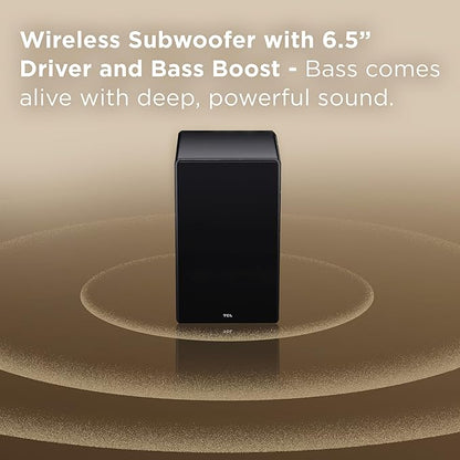 TCL Q65H Q Class 5.1 Channel Sound Bar with Dolby Atmos, DTS:X, Ray Danz Technology, Wireless Subwoofer, Wireless Surround Speakers, and Bluetooth Music Streaming