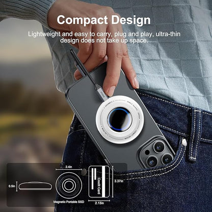 FP108 500GB Magnetic Portable SSD, External Solid State Drives with PD-100W and 2050MB/s USB-C 3.2 Gen 2x2, Play While Charging, Compatible with iPhone 16/15 Pro Max, Android, PC, Mac, Switch Lite