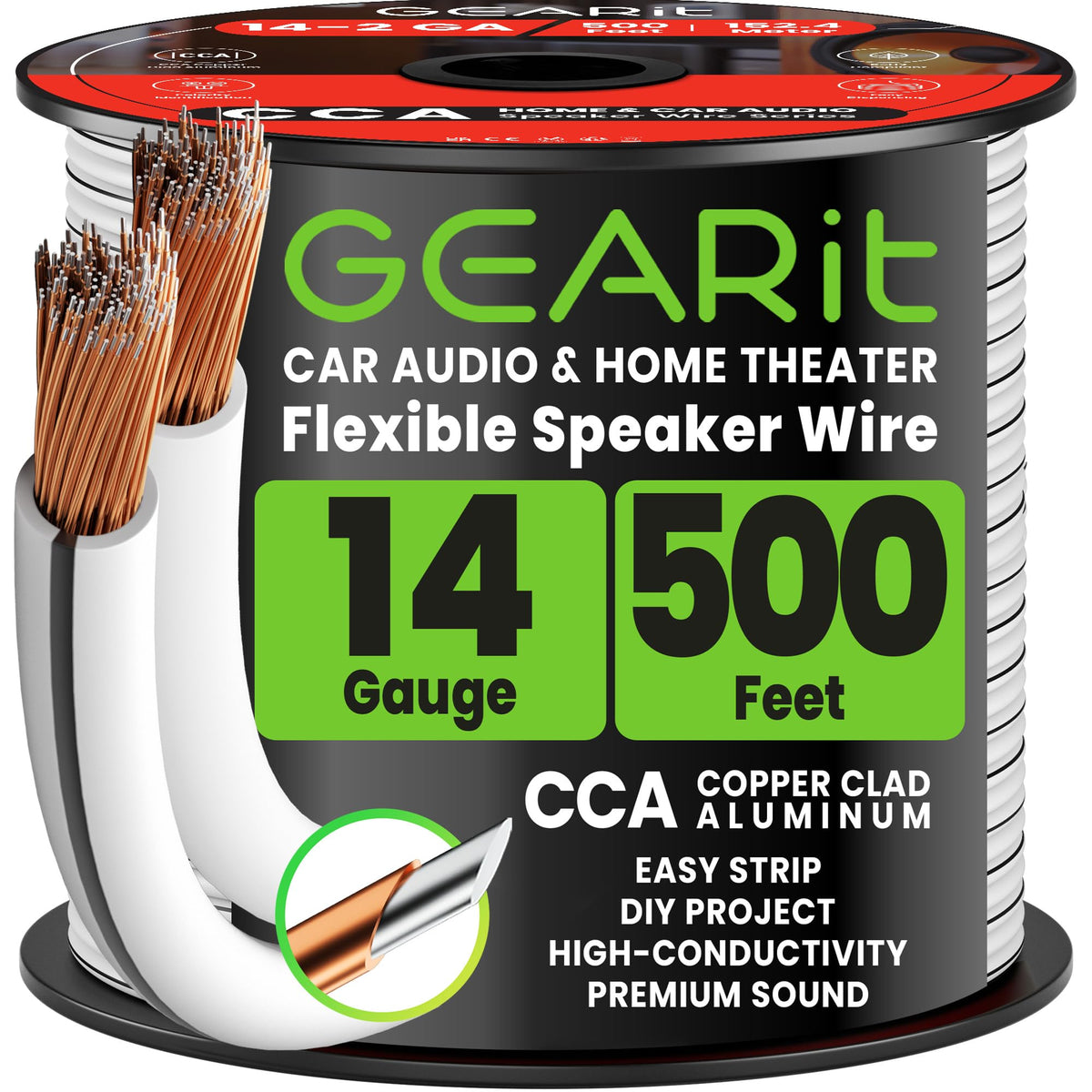 GEARit 14 Gauge Speaker Wire 100FT,14/2 Speaker Cable for Home & Car Audio