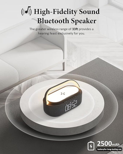COLSUR Bluetooth Speaker with Wireless Charger, FM Radio, Dimmable LED Night Light, Stereo Sound Dual Wireless Speakers, 2500mAh Portable Speaker for Home Decoration, Bedroom, Office, Gift