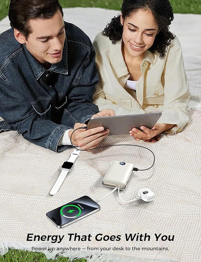Portable Charger with Built in Cable & Wall Plug, 50000 mAh Power Bank, 22.5W Fast Charging, 4 Outputs, Travel Essential Battery Pack with LED Display for iPhone 17/16/15/14 Series, Samsung, iPad etc