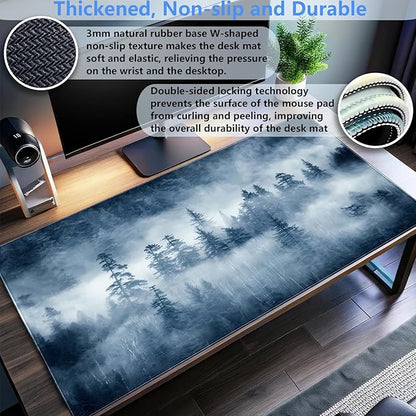 Forest Nature Scenery Mountain Desk Pad Extra Large 31.5"x15.7" Gaming Mouse Pad XL Keyboard Mat for Office Laptop Computer Desk Decor