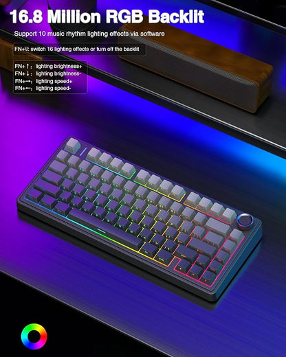 AULA F75 Pro Wireless Mechanical Keyboard,75% Hot Swappable Custom Keyboard with Knob,RGB Backlit,Pre-lubed Reaper Switches,Side Printed PBT Keycaps,2.4GHz/USB-C/BT5.0 Mechanical Gaming Keyboards