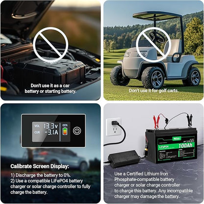 HQST 12 Volt 100Ah Lithium Iron Phosphate Battery with LED Meter,LiFePO4 Battery,10 Year Lifetime,Low & High Temp Protection,Supports in Series and Parallel for RVs,Trolling Motors Boats,Marine-4 Pack