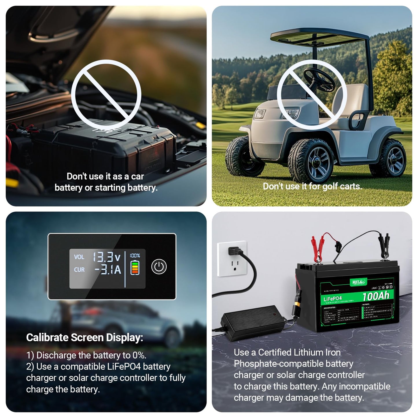 HQST 12V 100Ah LiFePO4 Battery - LED Display, 4000+ Deep Cycle Battery with Built-in BMS,1280Wh, Group 31 Size Lithium Battery for RV/Solar/Home Backup/Marine (Low Temp Protection)