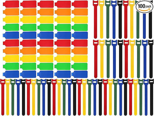 100 Pcs Multicolor Write On Cable Labels & Reusable Fastening Cable Ties Set for Cable Management in Home Office