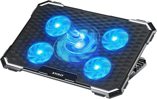 KYOLLY Upgrade Laptop Cooling Pad,Gaming Laptop Cooler with 5 Quiet Fans,2 USB Ports,5 Adjustable Stand Height,Blue LED Lights,for 15.6 Inch Laptops