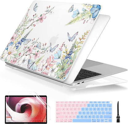 Batianda Case for MacBook Air 13 Inch M1 2020 2019 2018 Release Model A2337 A2179 A1932 with Retina & Touch ID, Floral Series Hard Shell Cover with Keyboard Cover & Screen Protector,Elegant Flowers