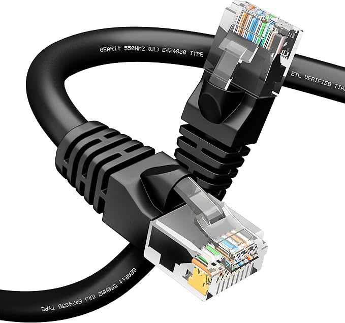 GEARit Cat 6 Ethernet Cable Pack Ð 1-Pack 25 ft Cat6 Ethernet Patch Cables | RJ45 Network Patch Cable, 10 Gbps Snagless Gold-Plated Connectors Ð Ethernet Cable Cat 6 for PC, TV, Router Ð Black