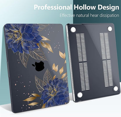 TWOLSKOO for M4 MacBook Air 13.6 inch Case 2025-2022 Release M4 A3240 M3 A3113 M2 A2681, Plastic Hard Shell & Screen Protector & Keyboard Cover & Trackpad Film, Dahlia Flowers