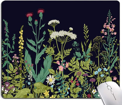 Floral Mouse Pad, Square Waterproof Non-Slip Rubber Base Mouse Pad for Office Laptop, 9.5"x7.9"x0.12" Inch (Weed Flower)