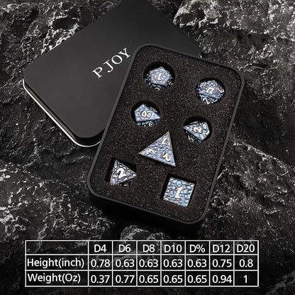 PJOY Metal D&D Dice Set for Dungeons and Dragons Dice with Case Meteorite Black Blue Glitters 7PCS 16mm Role Playing Cool DND Gifts for Players DM Board Game Masters