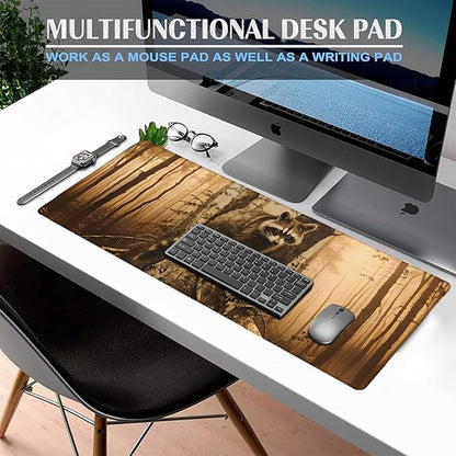 Mysterious Raccoon Gaming Mouse Pad, Large Office Desk Mat, Anti-Slip Rubber Base Mousepad for Computer Laptop Keyboard, Smooth Desk Pad for Home Office Gamer Work Accessories 31.5" x 11.8"