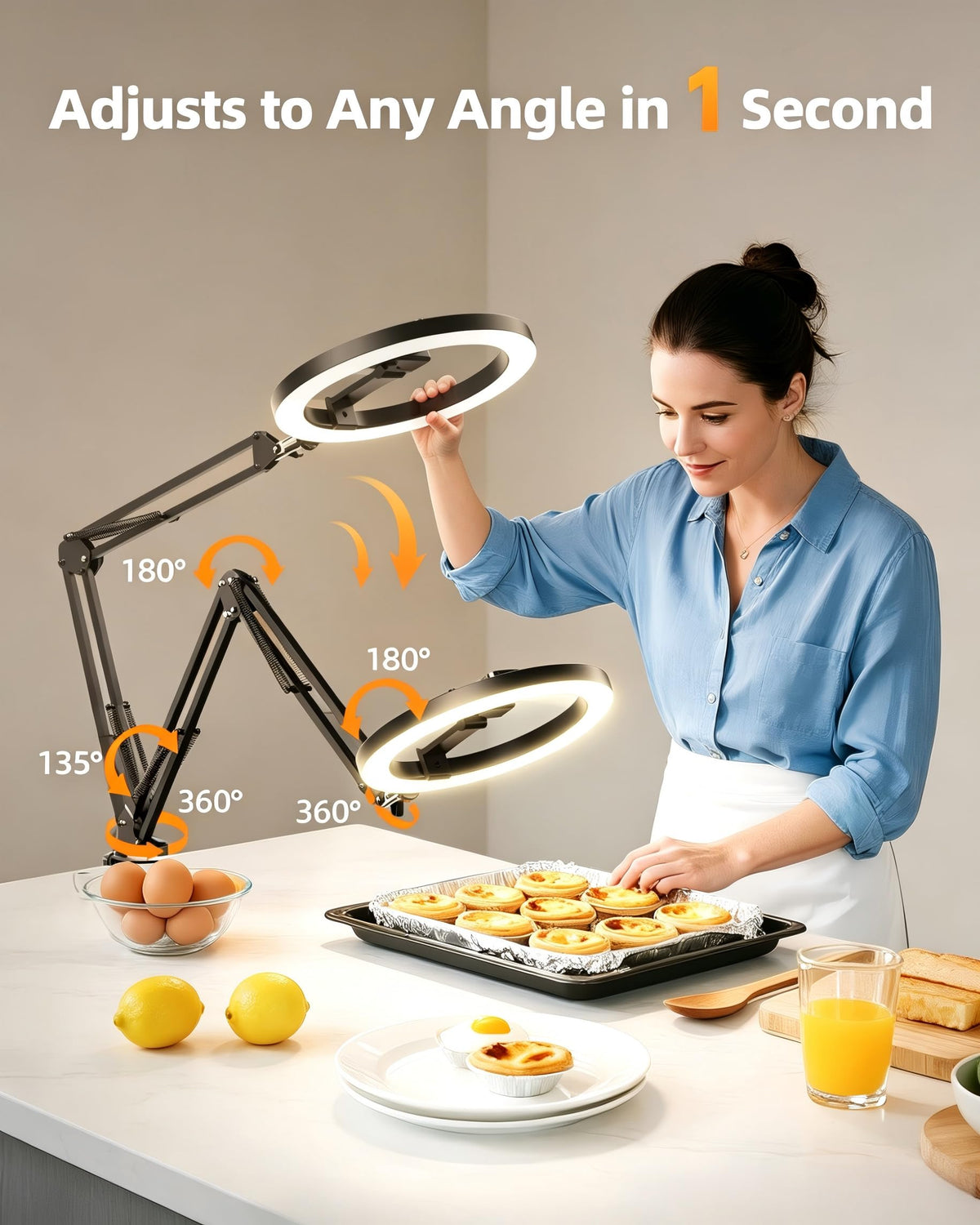 Upgrade Ring Light with Stand, Overhead Phone Mount for Desk, 10” Selfie Light with Stand Tripod for iPhone, Light with Phone Holder for Video Recording,Zoom Meeting,Live Streaming Tiktok,YouTube