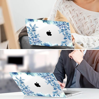 TWOLSKOO for MacBook Air 15 inch Case 2026 2025 2024 2023 Release M5 A3448 M4 A3241 M3 A3114 M2 A2941, Plastic Hard Shell & Screen Protector & Keyboard Cover & Trackpad Film, Blue Floral