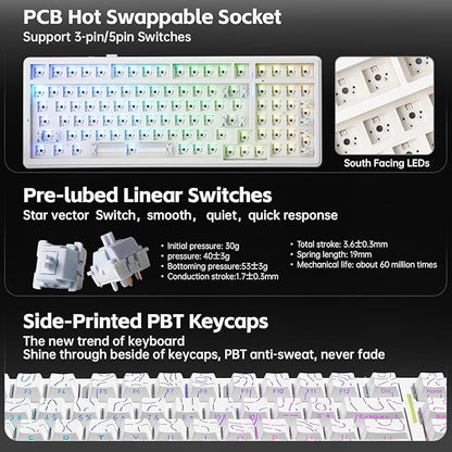 x AULA F99 Keyboard Gaming, Wireless Mechanical Keyboards, Hot Swappable Custom Creamy White Keyboard, RGB Backlit PC Gaming Keyboards,BT5.0/2.4GHz/USB-C,Topographic Side-printed Keycaps,LEOBOG Switch