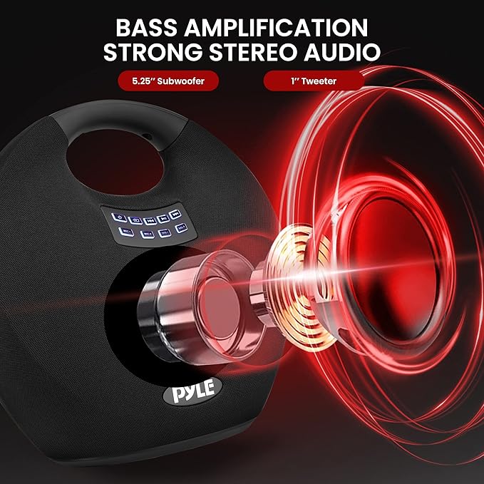 Pyle Wireless Portable Bluetooth Speaker, with Built in Rechargeable Battery, Wired Microphone, Clear Surround Sound, Mini IPX4 Waterproof Speaker for Indoor and Outdoor Activities