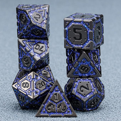 DND Metal Dice Set, Polyhedral Dice Set for RPG D&D Dice with Cracks Dungeons and Dragons Dice Set for RPG TTRPG D&D Die with Gift Case(Black Nickel Purple)
