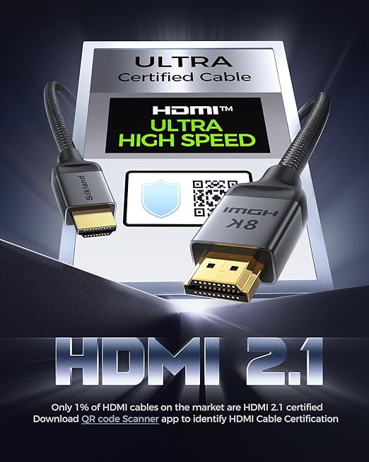 Silkland 10K 8K HDMI 2.1 Cable 10ft, (Upgrade Braided) Certified Ultra High Speed HDMI Cable [8K@60Hz, 4K@240Hz 120Hz] 48Gbps, HDR10, eARC, HDCP 2.2&2.3, Compatible for Soundbar/PS5/Xbox/Roku TV