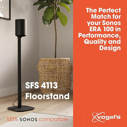 Vogel's SFS 4113 Speaker Floor Stand for Sonos ERA 100, Cable Inlay System, Height: 32,3 inch (82 cm), Exceptionally Stable, Black, 1 Floor Stand