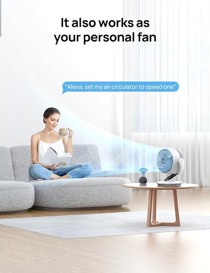 Dreo Smart Fan for Bedroom,120° Vertical and 90° Oscillating Fan with Remote/Voice, 13 Inch Height Quiet Air Circulator for Whole Room, 70 ft, 4 Speeds, 5 Modes, 12H Timer, Desk Fans for Home，White
