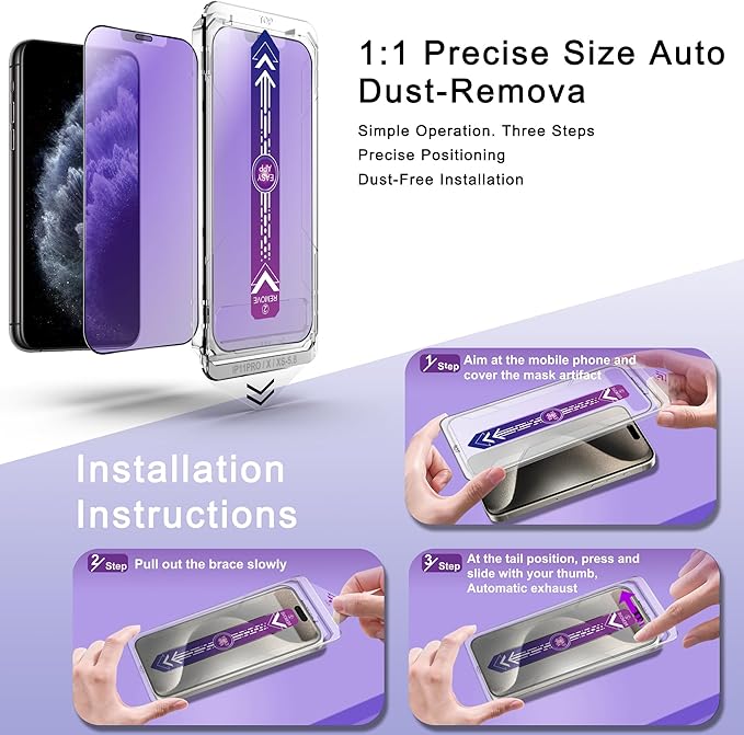 2 Pack Anti Blue Light Matte Screen Protector for iPhone 11 Pro and iPhone xs and iPhone x 5.8-Inch Auto Dust Removal, No Bubbles, Tempered Glass Film, Easy Installation