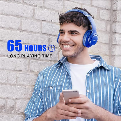 KVIDIO Bluetooth Headphones Over Ear, 65 Hours Playtime Wireless Headphones with Microphone, Foldable Lightweight Headset with Deep Bass, HiFi Stereo Sound Low Latency for Travel Work Cellphone