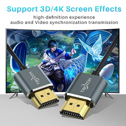 Twozoh Ultra-Thin HDMI to HDMI Cable 3.3FT, Hyper Slim HDMI 2.0 Cable, Extreme Flexible HDMI Cord Support 3D/4K@60Hz, 2160P, 1080P