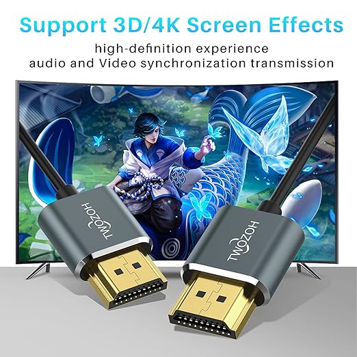 Twozoh Flexible & Slim HDMI Cable 6.6FT 2 Pack, Ultra Thin HDMI Cord Supports High Speed 4K@60Hz 18gbps 2160P/1080P