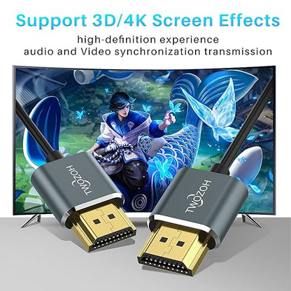 Twozoh Ultra-Thin HDMI to HDMI Cable 1.6FT, Hyper Slim HDMI 2.0 Cable, Extreme Flexible HDMI Cord Support 3D/4K@60Hz, 2160P, 1080P