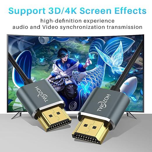 Twozoh Slim 4K HDMI Cable 6.6FT 10 Pack, Ultra Thin & Flexible Skinny HDMI to HDMI 2.0 Cord Support 4K/60HZ 18gbps Laptop, Monitor, PS5, PS4, Xbox One, Fire TV