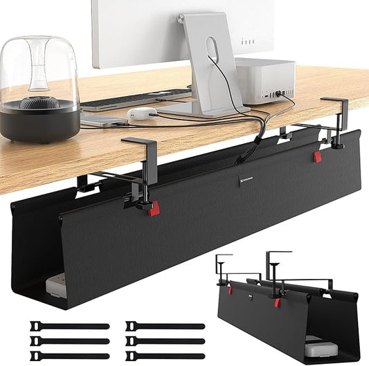 WISUGASO Under Desk Cable Management Tray for Table, No Drill 36" Cord Organizer with Cable Loop, Upgraded Oxford Fabric Wire Management for Office, Home - No Damage to Table