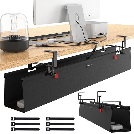 WISUGASO Under Desk Cable Management Tray for Table, No Drill 36" Cord Organizer with Cable Loop, Upgraded Oxford Fabric Wire Management for Office, Home - No Damage to Table