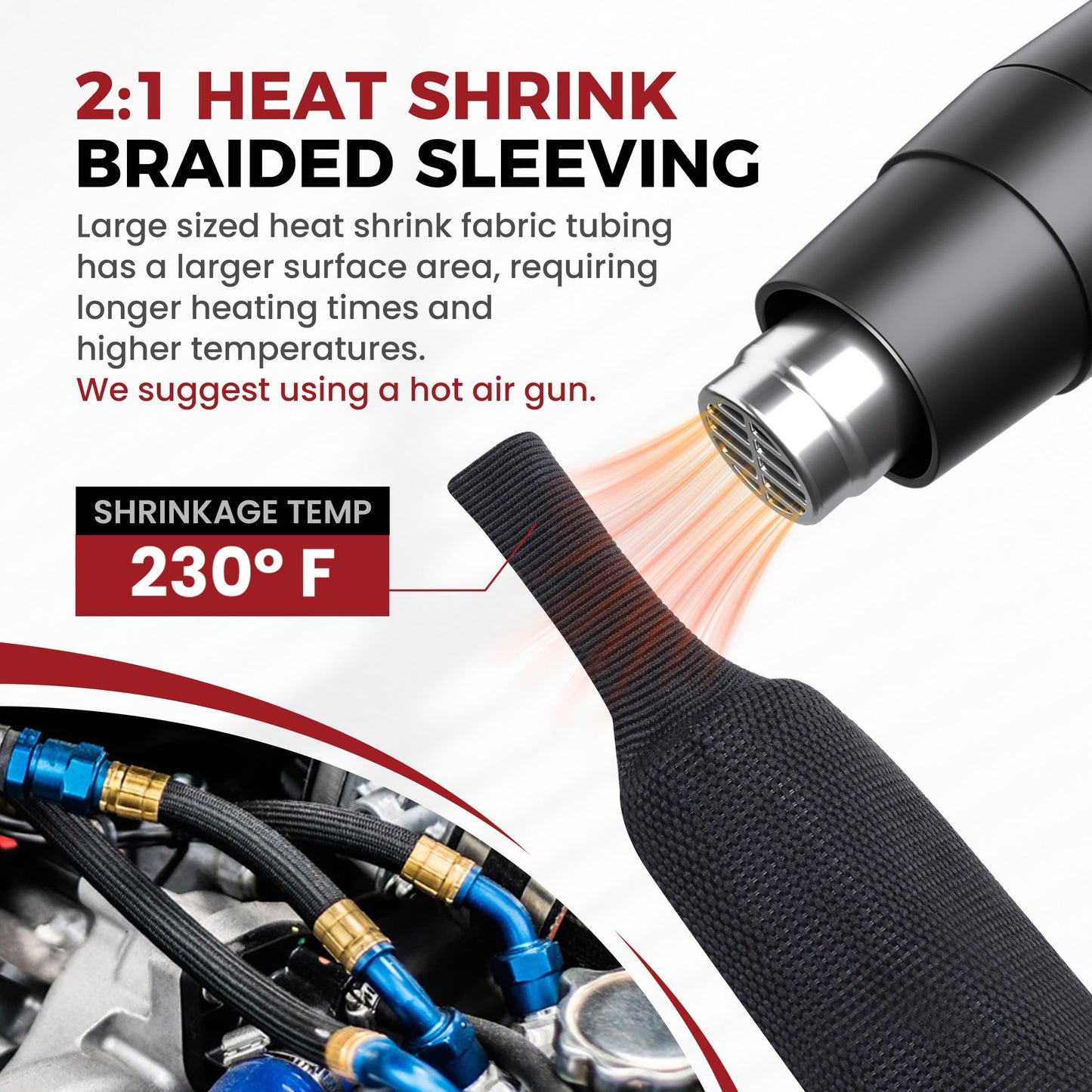 BuyUneed 2:1 Ratio Heat Shrinkable Braided Wiring Sleeving 3/4" ID-46ft