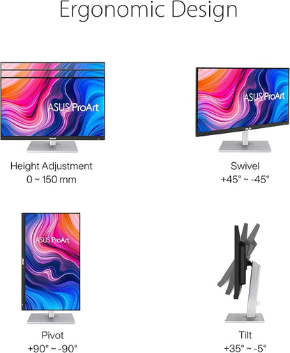 ASUS ProArt Display 27" Monitor PA278CV - WQHD (2560 x 1440), IPS, 100% sRGB, 100% Rec. 709, ΔE < 2, Calman Verified, USB Hub, USB-C, DisplayPort Daisy-chaining, HDMI, Eye Care, Height Adjustable