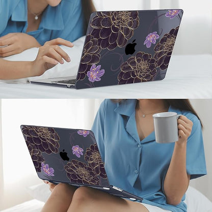 Mektron for 2025 M4 MacBook Air 13.6 Inch A3240 Case Fits 2023 A2681 M2 2024 A3113 M3 Chip with Liquid Retina Display, Printed Plastic Hard Shell Cover for MacBook Air 13.6", Golden Dahlia Flowers