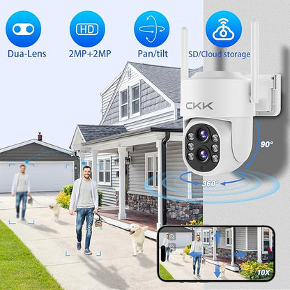 【Dual Wi-Fi,2MP+2MP Dual Lens】 2K Security Camera System with Dual Lens Outdoor, with 10" LCD Monitor, 4 Pcs Dual Band WiFi PTZ Cameras, Two-Way Audio, AI Motion Detection, Color Night Vision,1TB HDD