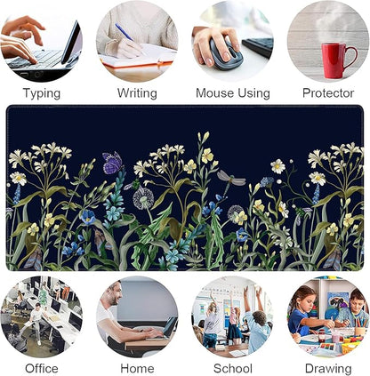 Weeds Flowers Large Mouse Pad,Gaming Keyboard Desk Pad,Extended Mouse Mat Non-Slip Rubber Base with Stitched Edges for Office Game Home XXL 35.4"x15.7"