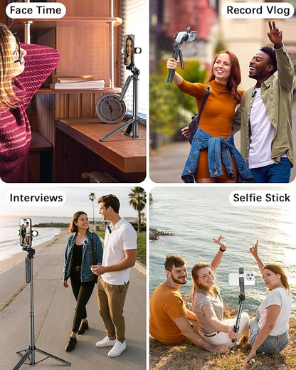 Vlogging Kit for iPhone/Android, 71" Selfie Stick Tripod for iPhone with Light, Wireless Remote & Microphone, Adjustable Phone Tripod for TikTok/YouTube Starter Content Creator Essentials Kit