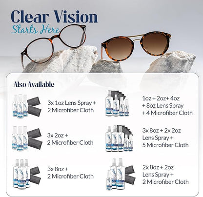 Purity Eyeglass Lens Cleaner Kit - 3 x 2oz Travel Size Lens Cleaner Spray Bottle + 2 Microfiber Cleaning Cloths - Safe for All Lenses (AR Coated Included), Eyeglasses and Screens - Clear