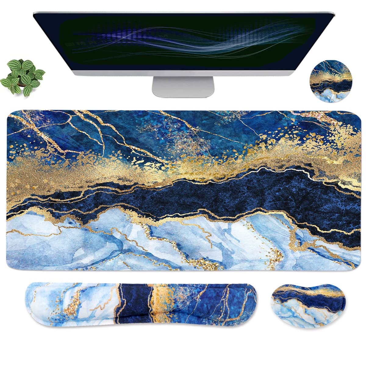Ergonomic Large Mouse Pad and Keyboard Wrist Rest, Desk Pad for Keyboard and Mouse, 4-in-1 Large Gaming Mouse Pad with Wrist Support - Light Blue